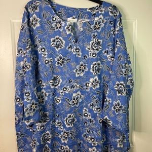 J Jill 100% linen v neck floral top size X Large tall